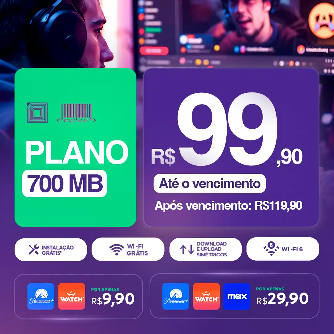 Plano Internet Fibra óptica 700 megas Vaidenet
