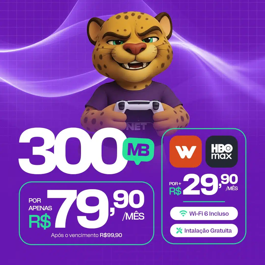Plano Internet Fibra óptica 300 megas Vaidenet