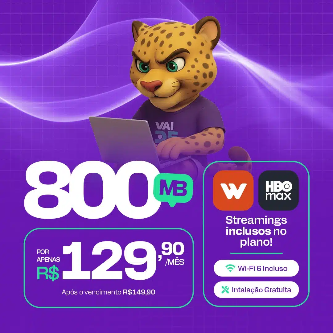 Plano Internet Fibra óptica 800 megas Vaidenet